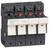 A black and white, four-pole circuit breaker with red and black switches for electrical safety.