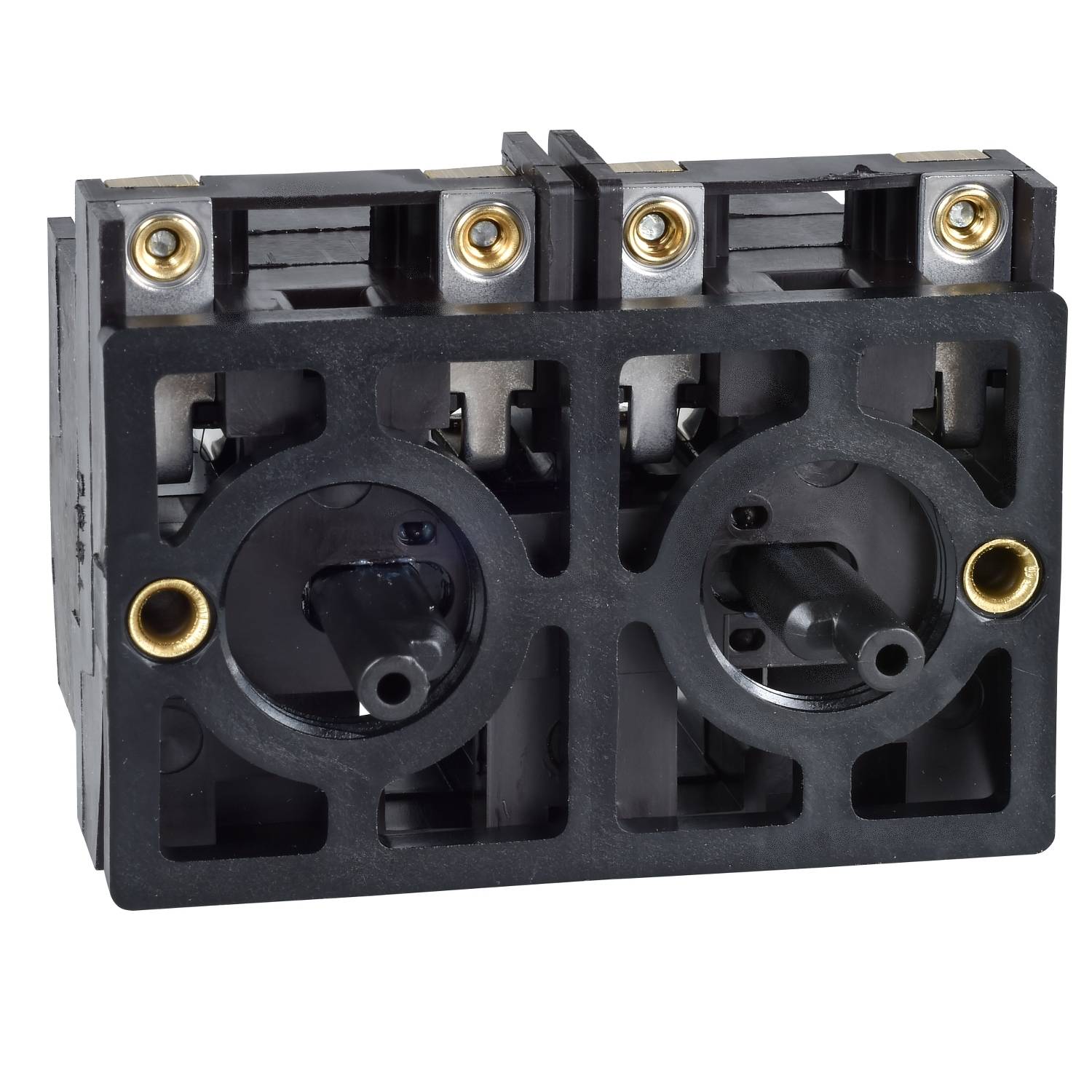 Electrical connector with two sockets and gold-plated contact points, suitable for industrial applications.