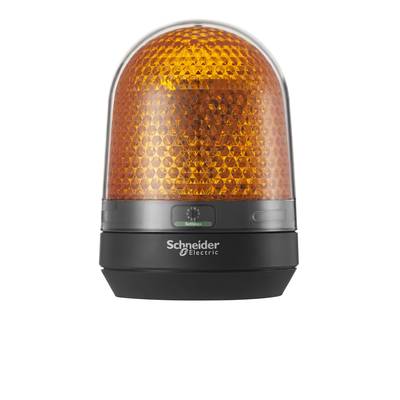 A yellow warning light from Schneider Electric used for safety or alarm purposes.