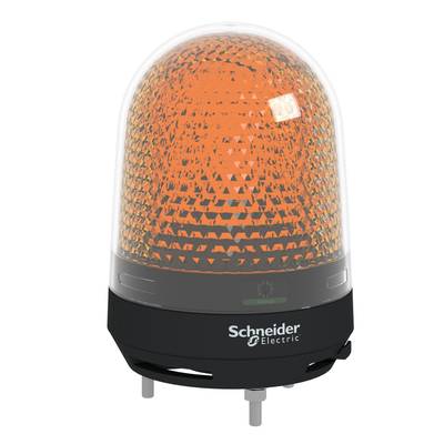 An orange flashing warning light with a transparent dome and black base, featuring the Schneider Electric logo.