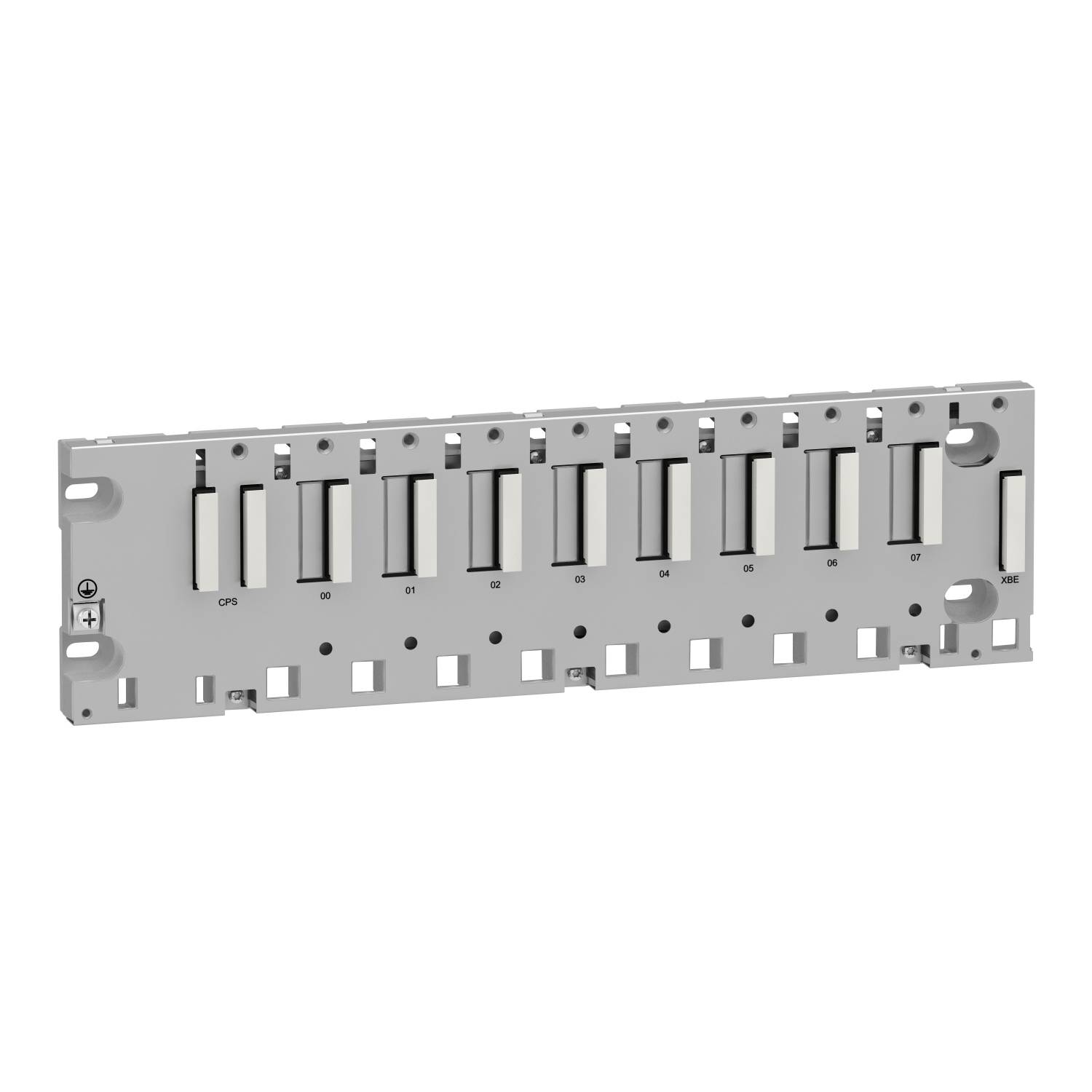 A grey modular housing with ten vertical slots, suitable for electronic connectors in industrial applications.