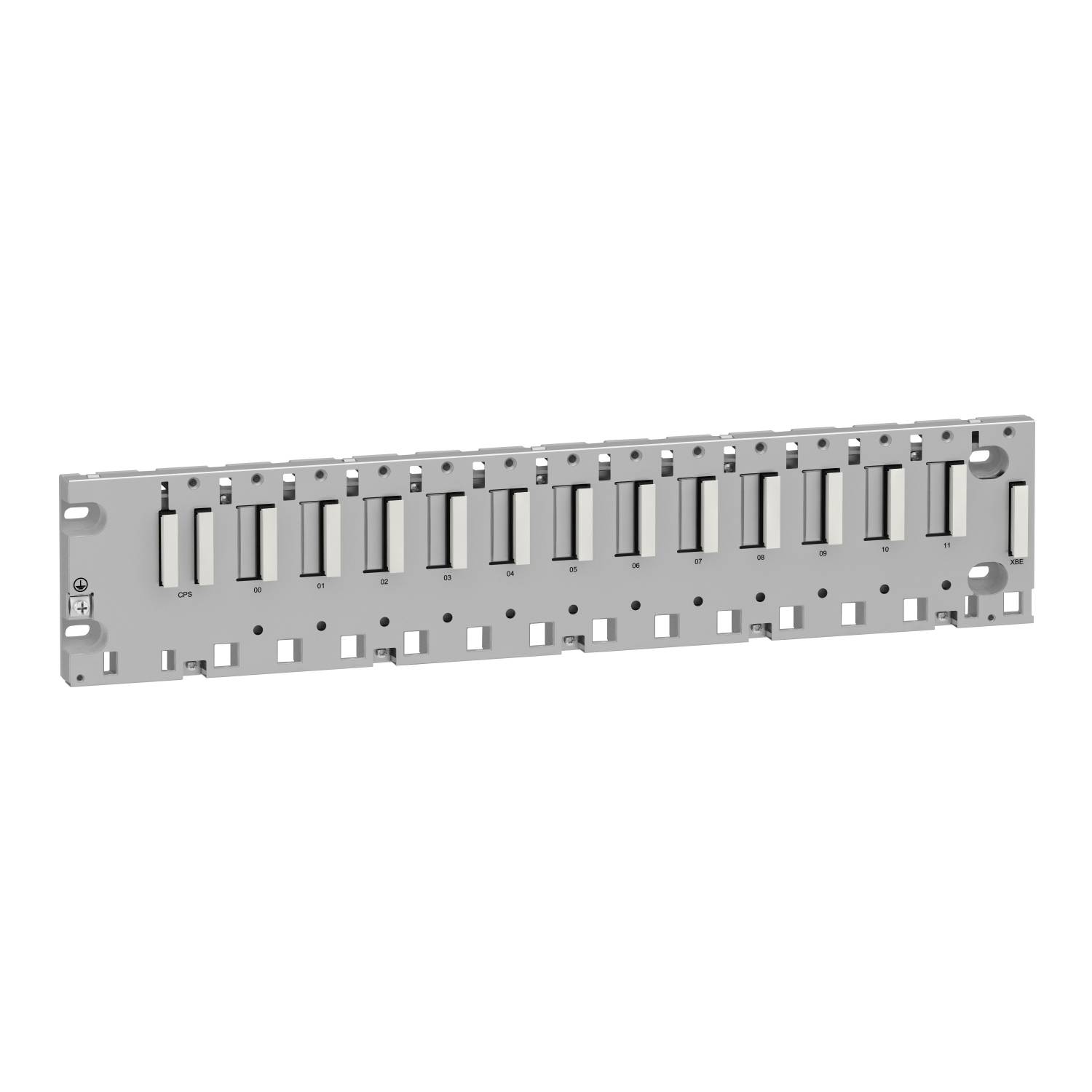 Metal plate with rectangular holes and side mounting options. Suitable for installation in IT or electronic cabinets.