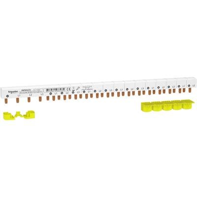 Distribution busbar from 'Schneider Electric Distribution' type with yellow covers. Has 18 branched connections for electrical distribution.