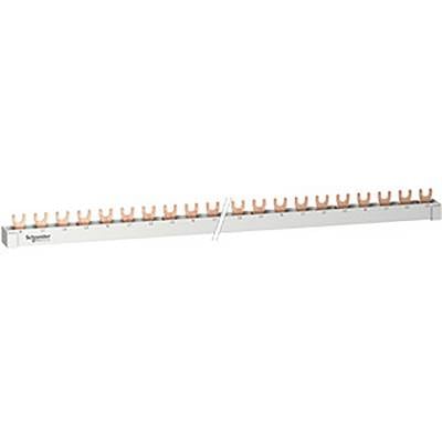 Copper busbar with multiple contact points for power distribution. Suitable for electrical installations in control cabinets.