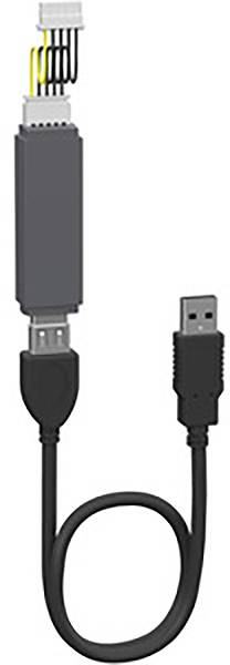 A USB cable with a plug and a smaller interface at the other end, designed for specialised electronic connections.