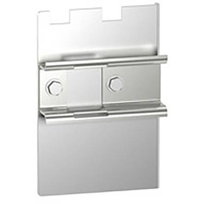 Metal mounting bracket with two screws for fastening. Suitable for robust use in construction or furniture making.