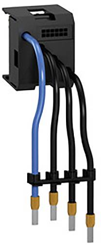 'Wiring module with one blue and three black cables connected to a black housing. The cable ends are stripped.'
