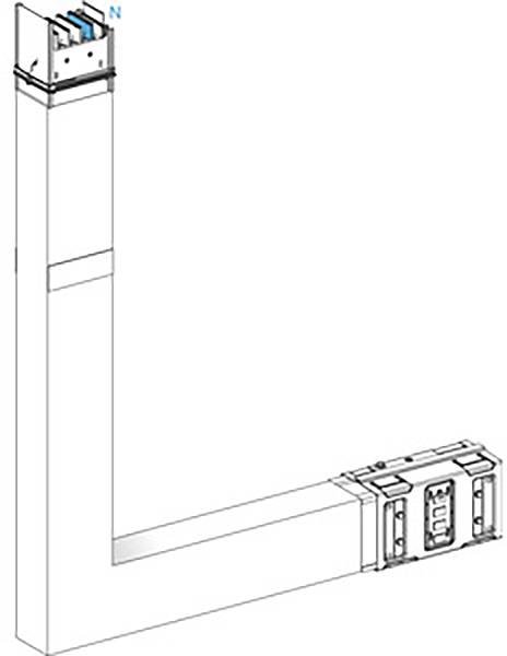 Busbar configuration in L-shape with connection elements at the top and right, identifying the neutral conductor with 'N'.