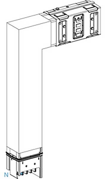 A technical drawing shows an angled rectangular duct fixed at a wall-to-ceiling junction.