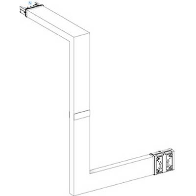 Three-dimensional technical drawing of a metallic-looking L-shaped pipe or channel with mounting elements at the ends.
