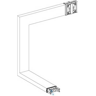 An L-shaped design with electrical connection components at both ends, including two plugs at the upper right corner.