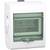 A white electrical enclosure with a transparent green lid, suitable for housing electrical components.