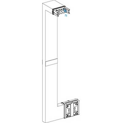 Technical drawing of a vertical electrical busbar with an upper plug connector and two lower connections; blue marking with "N".