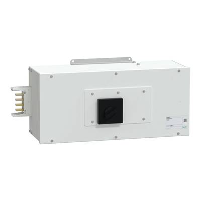 Electrical switchboard enclosure with a central control panel and multiple connection terminals on the left-hand side.