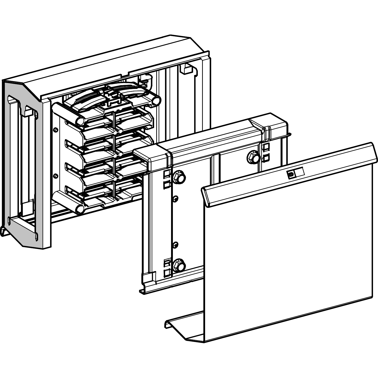 Exploded view diagram of a rectangular component with multiple layers. Shows arrangement and fastenings in technical perspective.