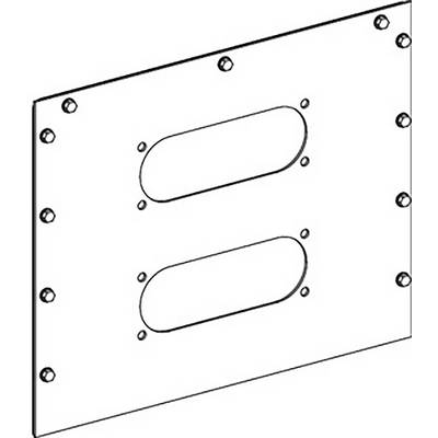 Plate with two oval openings and several screw holes along the edges, presumably for mounting purposes.