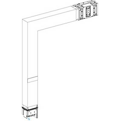 Isometric drawing of an L-shaped structure with technical details at the top and bottom.