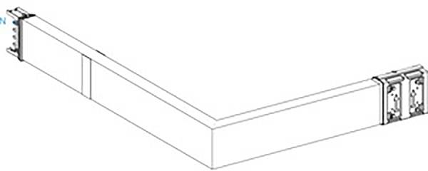 Diagram of an L-shaped metal profile with two fixings at its ends, shown in perspective view.