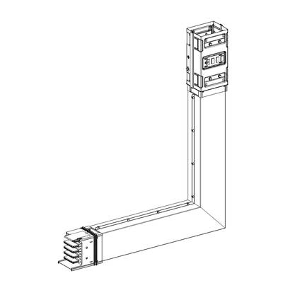 A technical diagram of an electrical busbar corner. Shows plug connections, mounting elements, and cable routing.