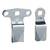 Two metallic brackets, standing side by side. They have different shapes and are provided with holes for mounting.