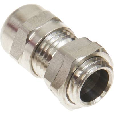 Metal coupling, cylindrical with thread and nut, used for connecting pipes or hoses in technical applications.