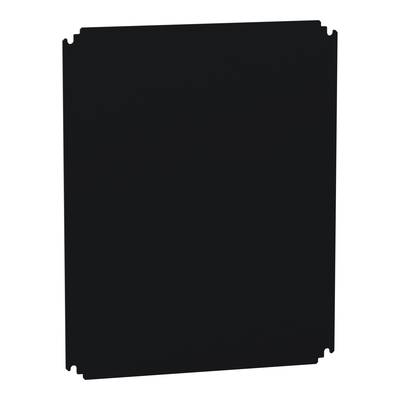 A black, rectangular cover or plate without discernible details or markings, potentially made of plastic or metal.