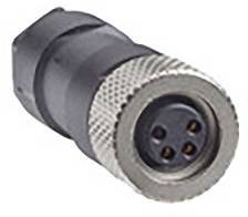 A black electrical connector with a metallic threaded screw, four connection pins visible.