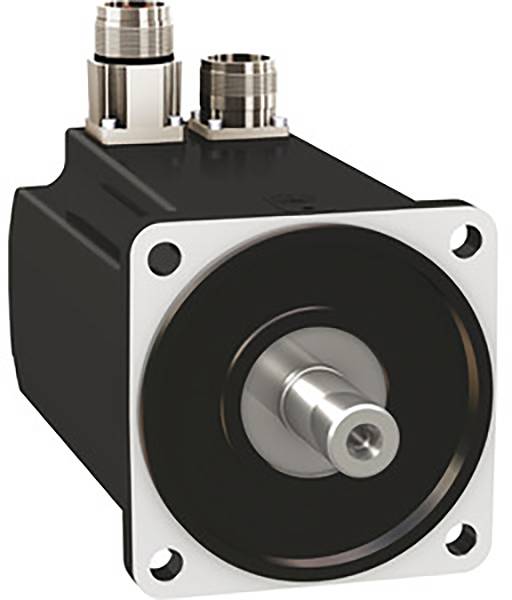 A black electric motor with a silver shaft and two connection plugs on top. Suitable for industrial applications.