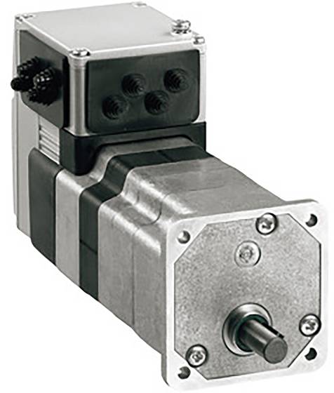An electric geared motor with a rectangular housing and visible shaft, suitable for industrial applications.