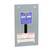 Grey safety box with two warning notices in English and Spanish, mounted on the wall. Upper warning notice with blue label.