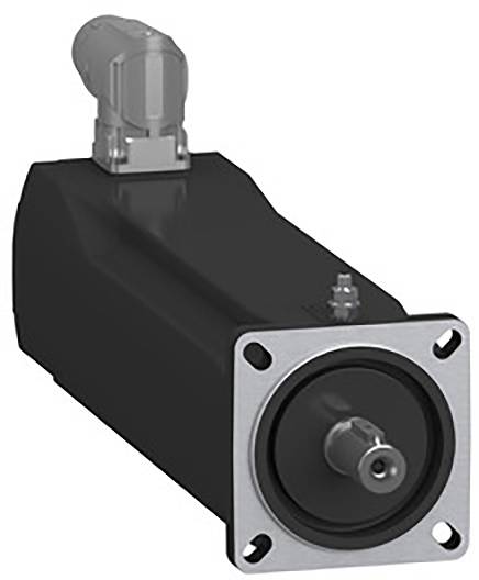 A black electric motor with a rectangular housing and cylindrical connection at the front, ideal for industrial applications.