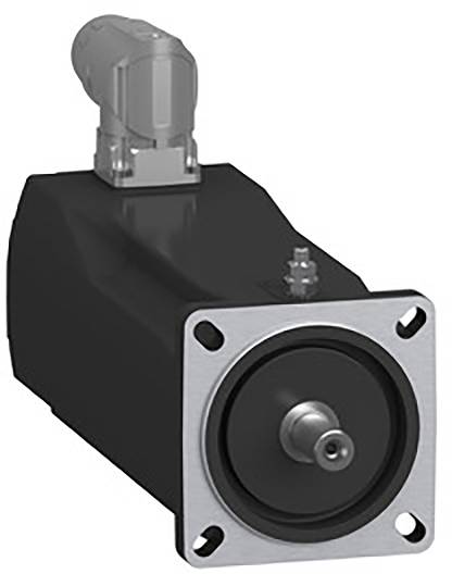 A black electric motor with a silver flange and a connection plug mounted on top.