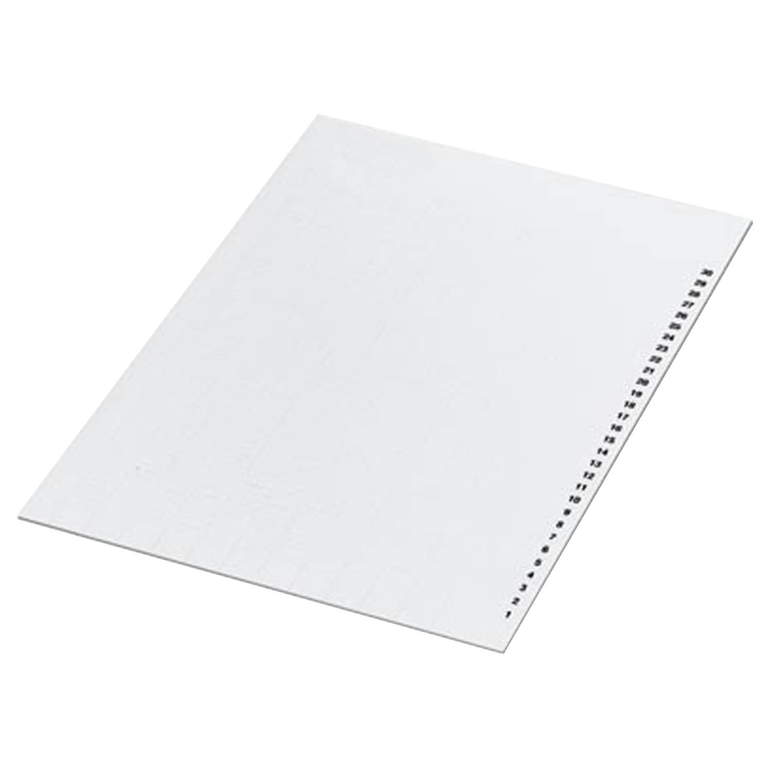 A white, lightly textured sheet of paper with a row of small symmetrical holes along the right-hand side.