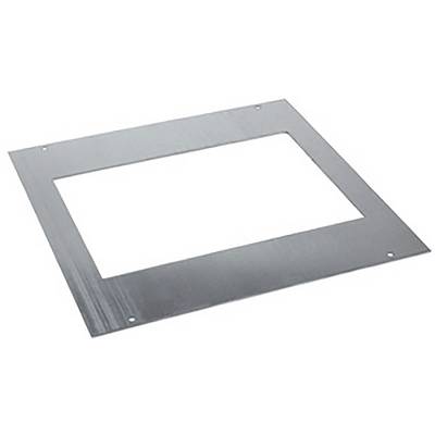 Metal plate with a rectangular cutout in the centre, four mounting holes at the corners, suitable for assembly or fixing purposes.