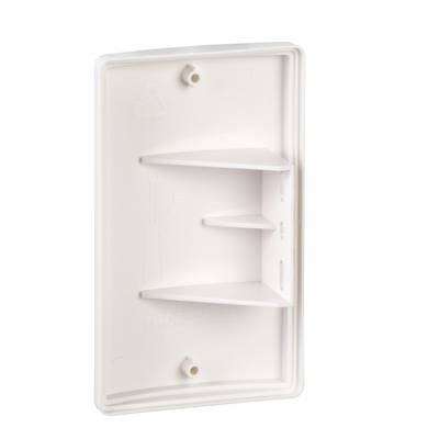 White, rectangular plastic mounting bracket with three protruding clips for wall mounting.