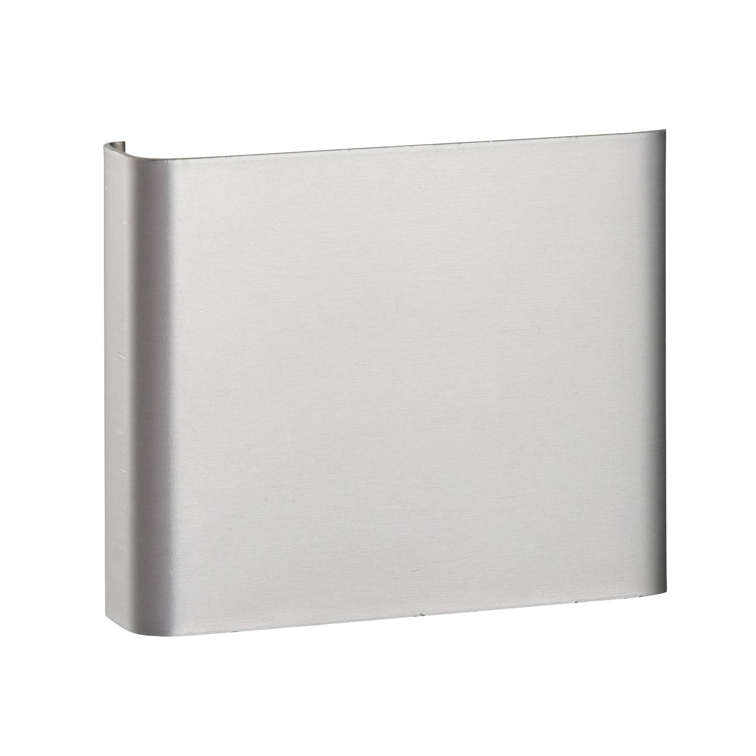 A silvery, rectangular metal piece with rounded edges, possibly part of a machine or decoration.