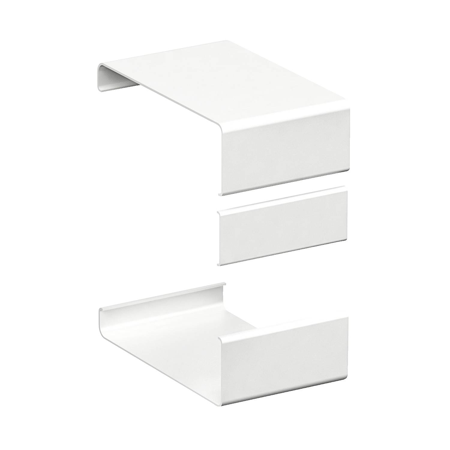 A white plastic cable trunking in a curved, U-shaped form, designed to conceal and organise cables.
