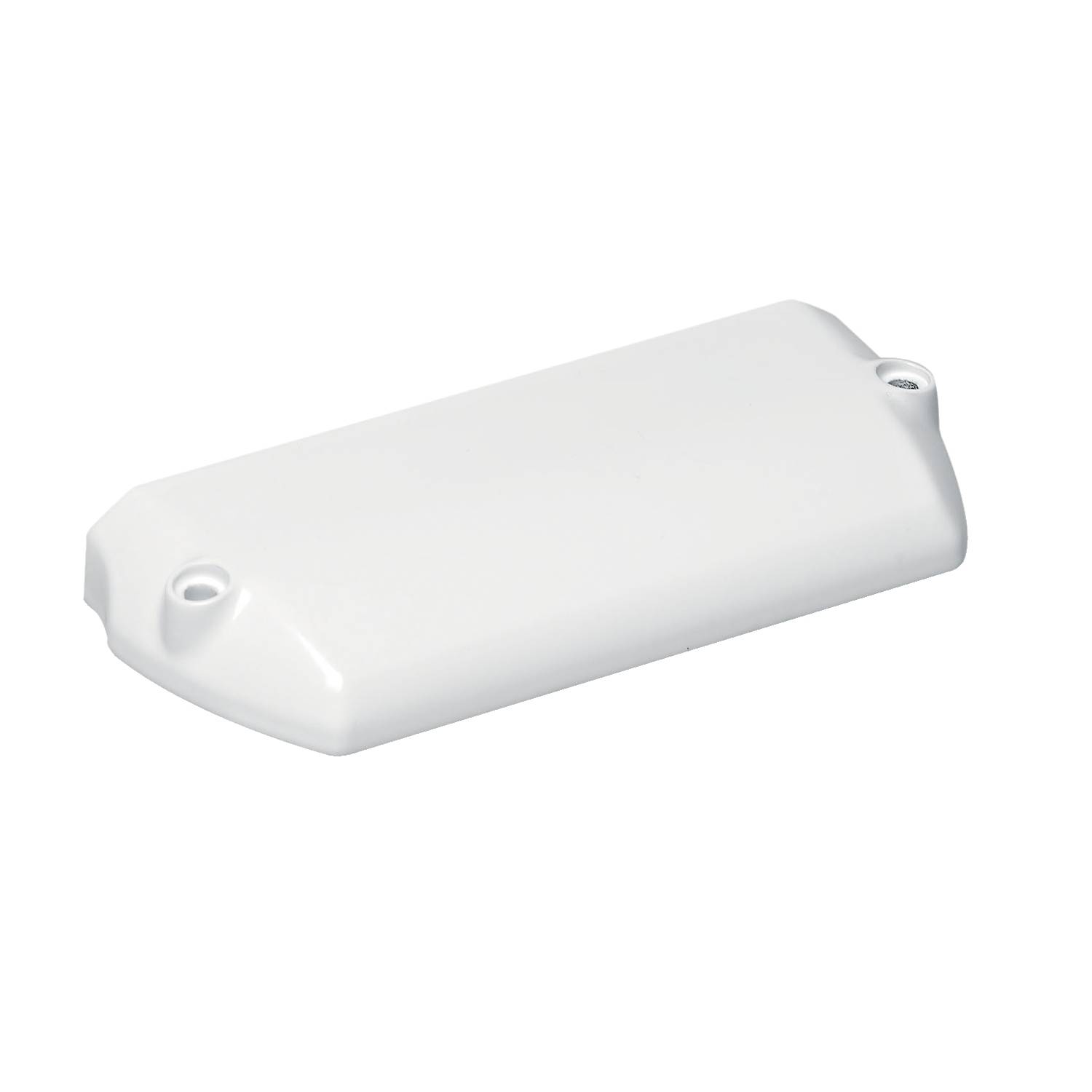 Rectangular white plastic housing with two mounting holes at the ends, commonly used for electronic enclosures.