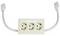 Three plug sockets with two cable ends on the left and right. Suitable for connecting multiple electrical devices to a power source.