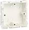 White plastic flush-mounted electrical box, square with multiple connection openings, for flush mounting in walls.