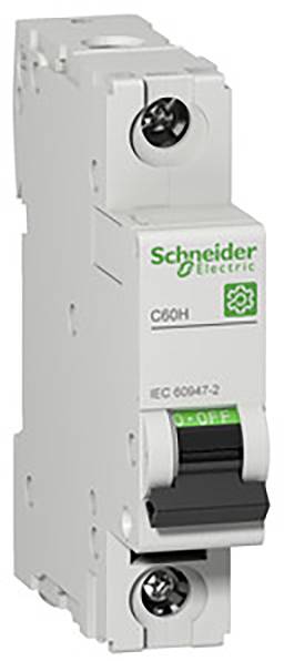 The circuit breaker 'Schneider Electric C60H' shows the switching state 'OFF'. Complies with IEC 60847-2 standard.