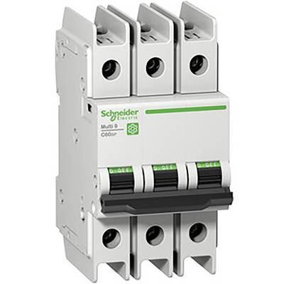 Three-pole circuit breaker by Schneider Electric, Model 'Multi 9 C60BP'. Used for protecting electrical circuits.