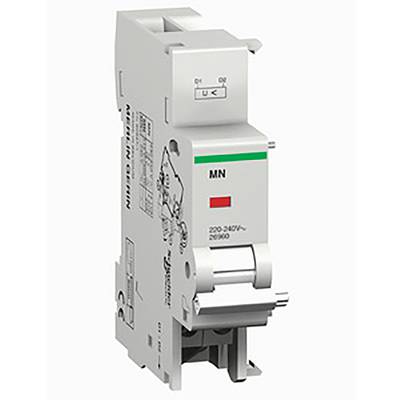 A grey circuit breaker with green and red markings, labelled 'MN' and voltage '220-240V~'.