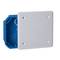 White cover plate mounted on a blue, square housing, often used for electrical installations or cable management.