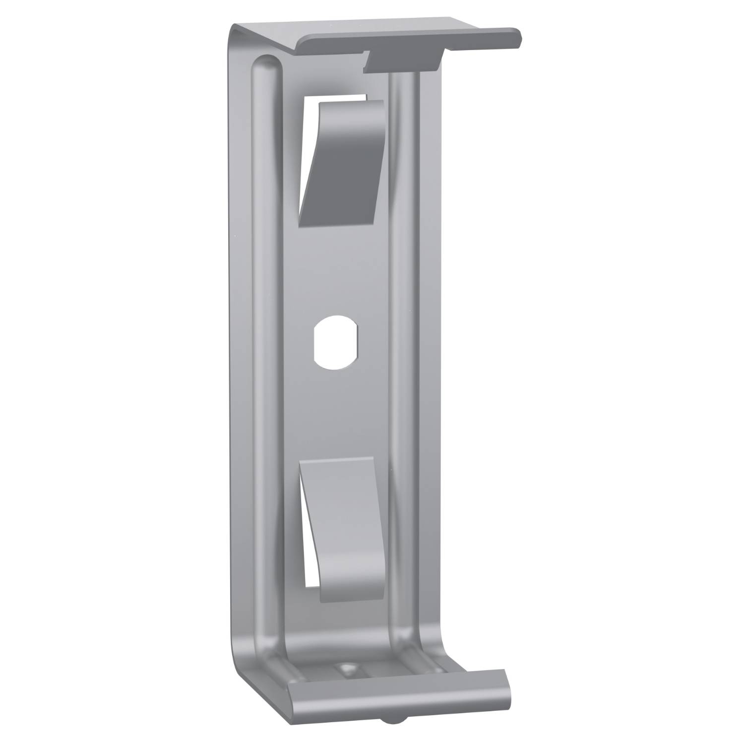 U-shaped metal bracket, grey surface, with two rounded hooks on the inner side. Used for light wall mounting.