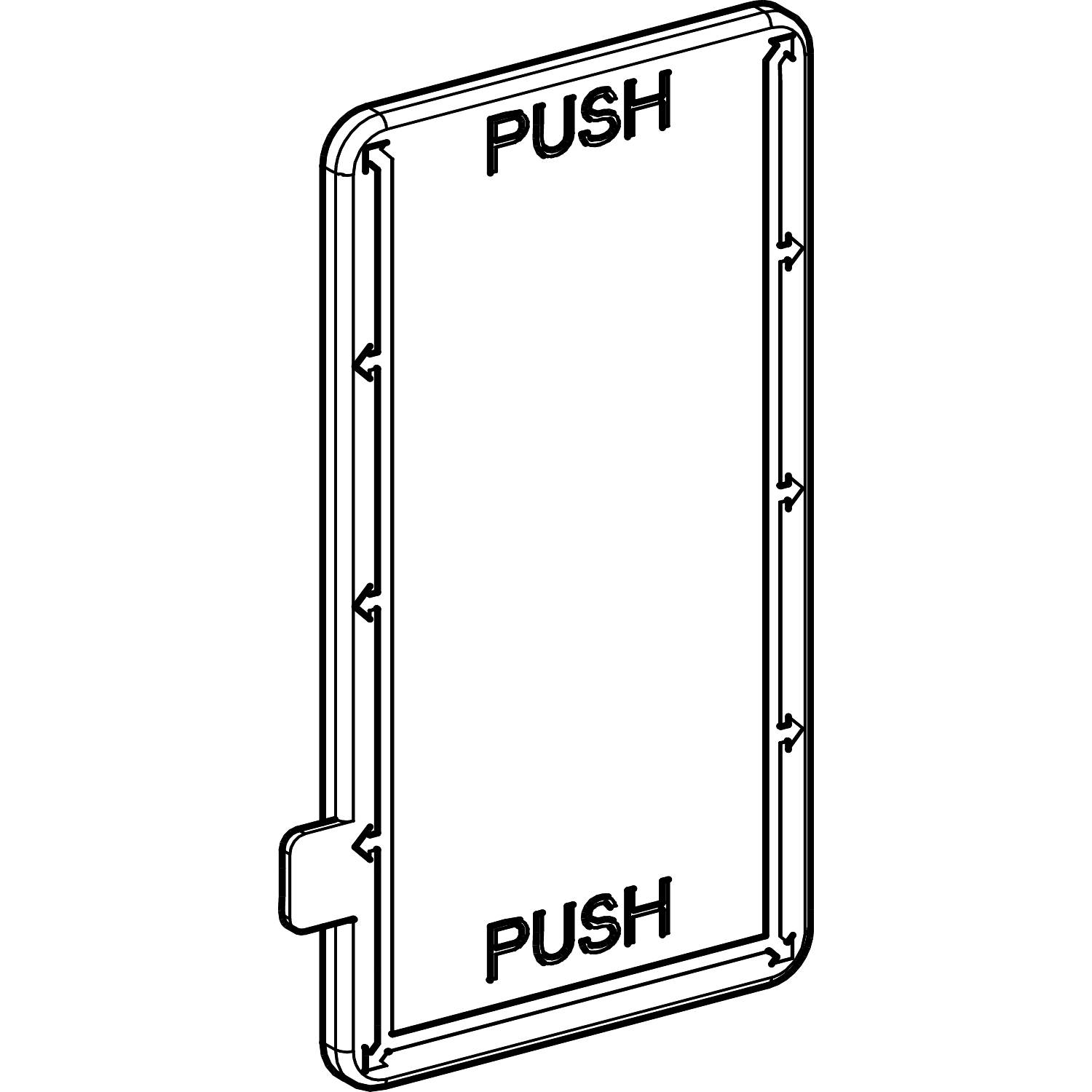 Rectangular push button with the inscription 'PUSH' at the top and bottom, surrounded by a frame.