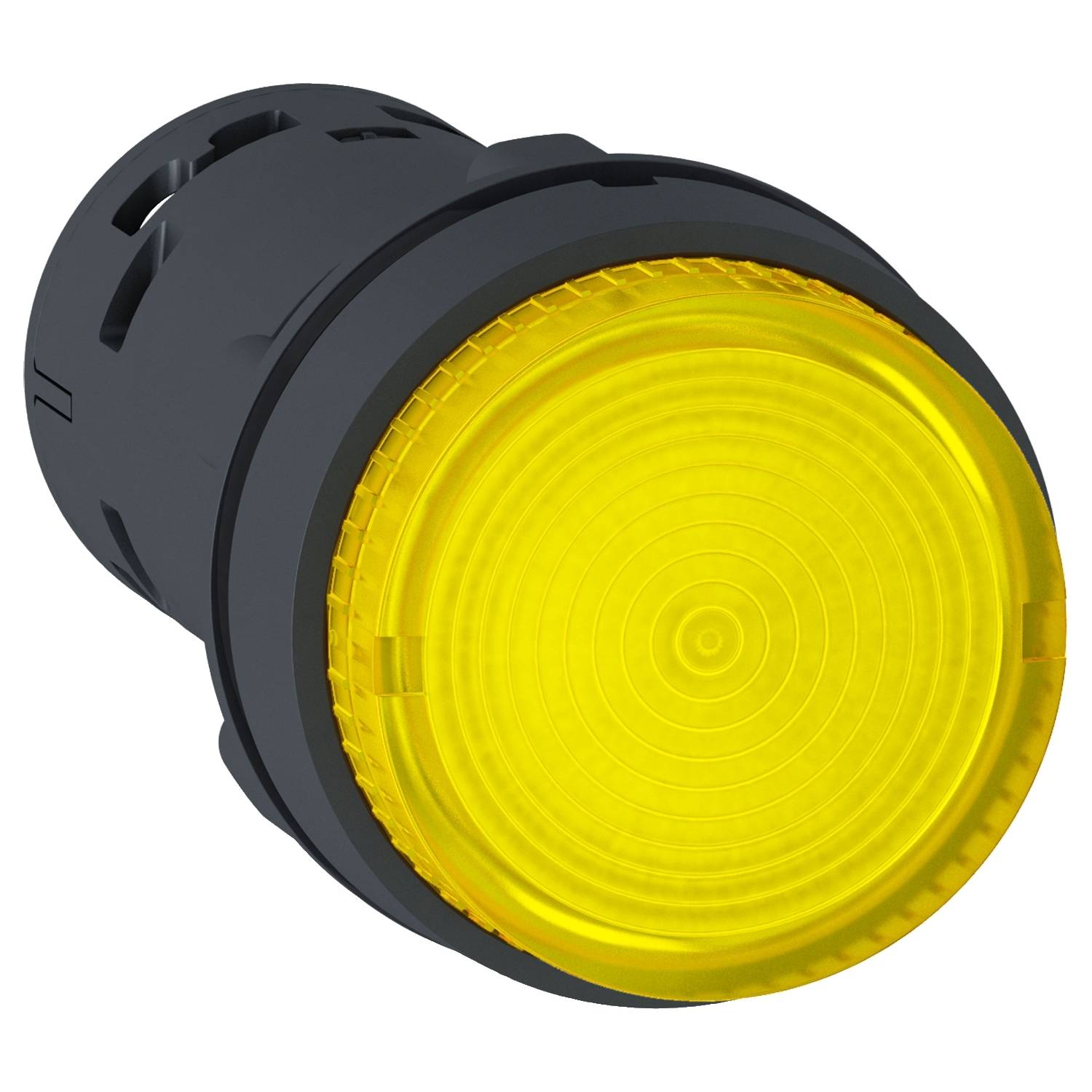 Yellow warning light with a round housing and concentric circles on the lens.