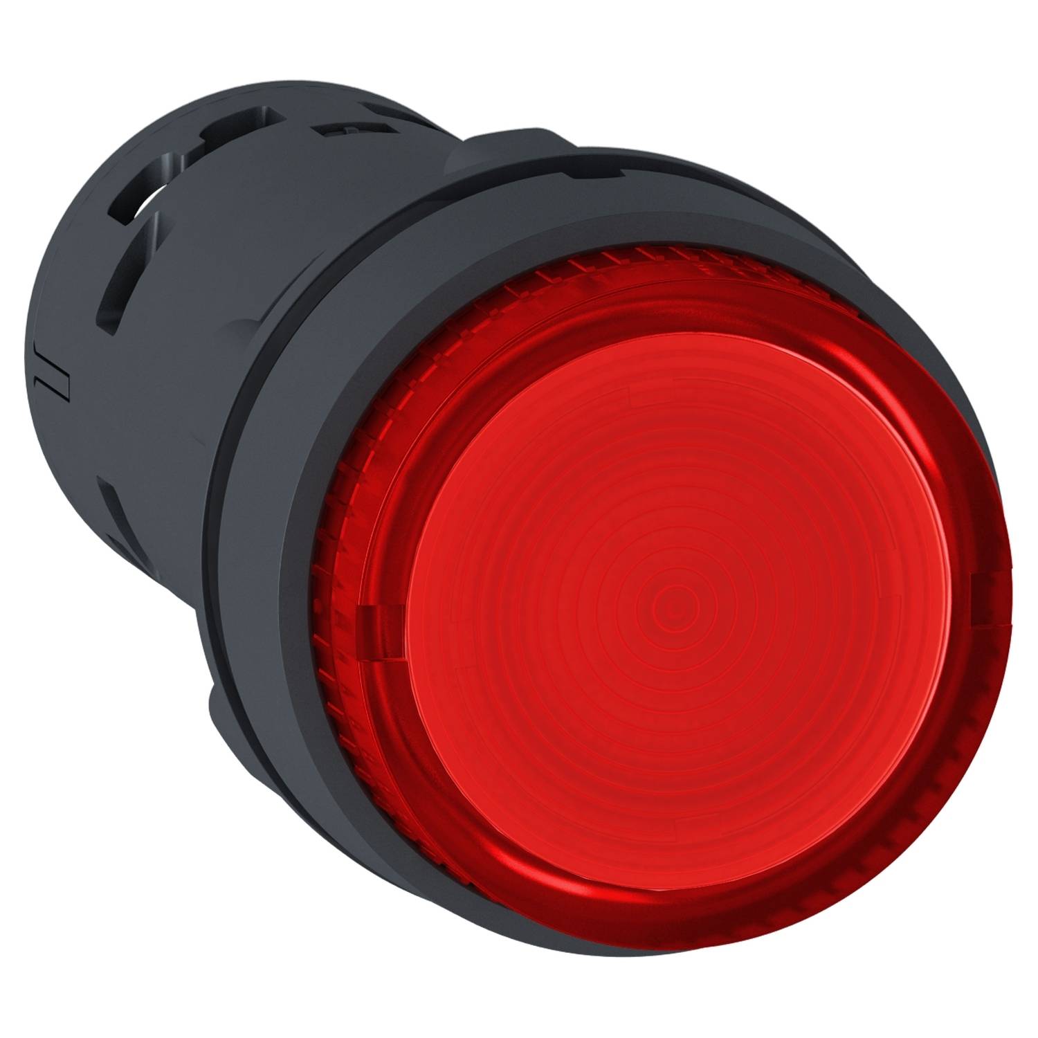 A round, red warning light in a black housing, symbolising a warning or stop indication.