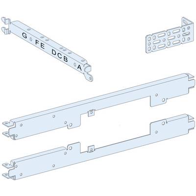Metal parts in exploded diagram; upper rail marked with letters G to A; three separate parts show assembly positions.