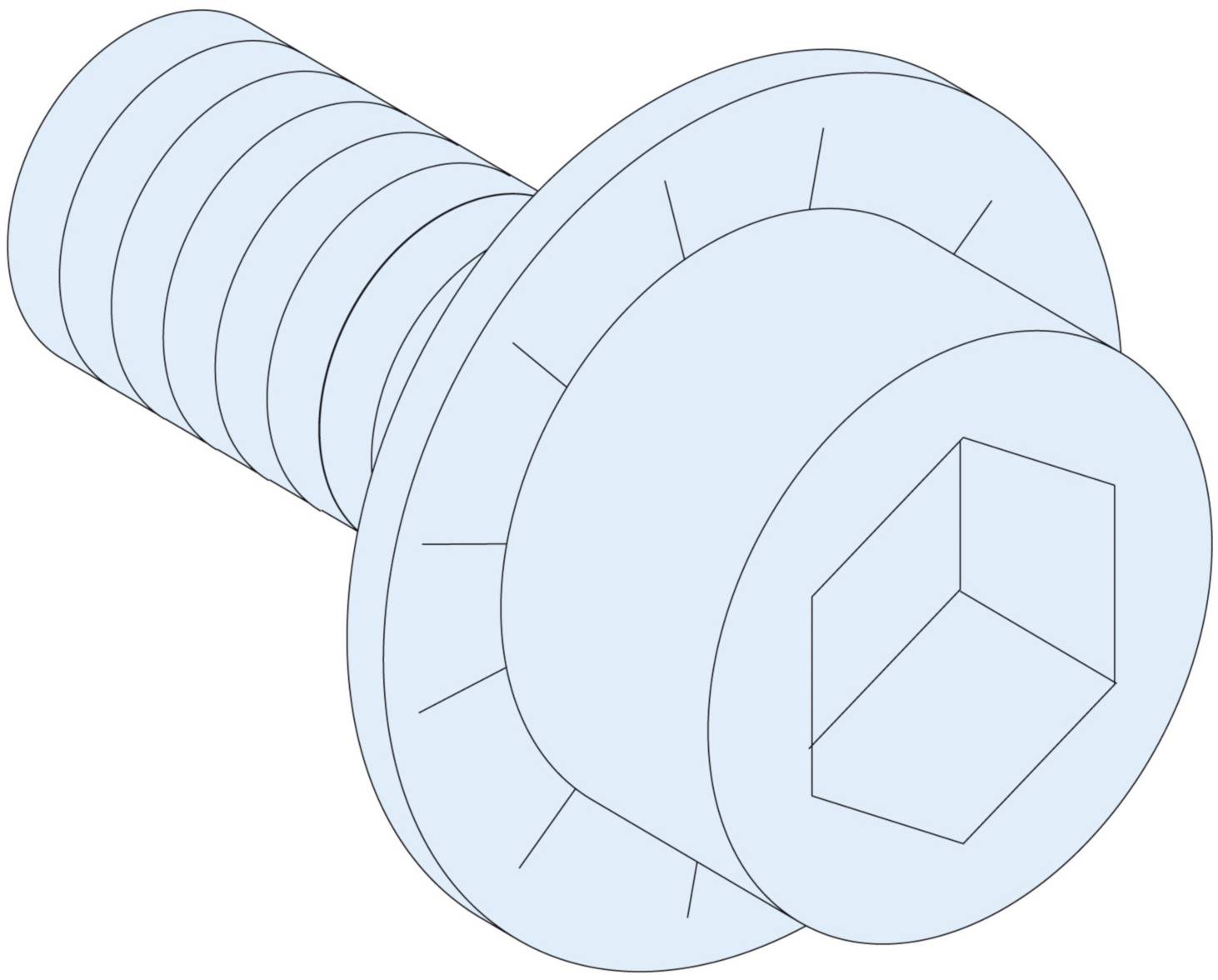 A hexagon-headed bolt with a flange, shown in an isometric view. Screw threads visible.